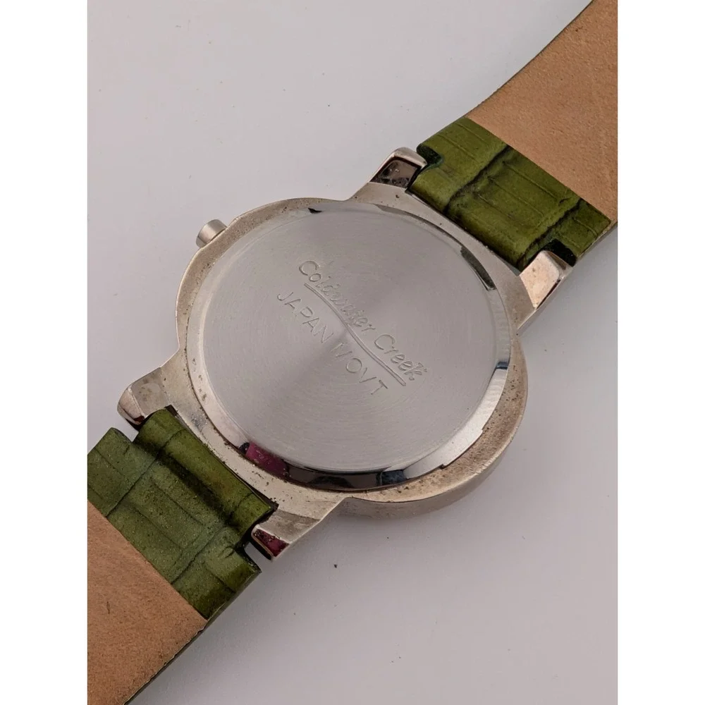 Coldwater Creek Watch Women 35mm Case Olive Green Leather Band- New Battery‎